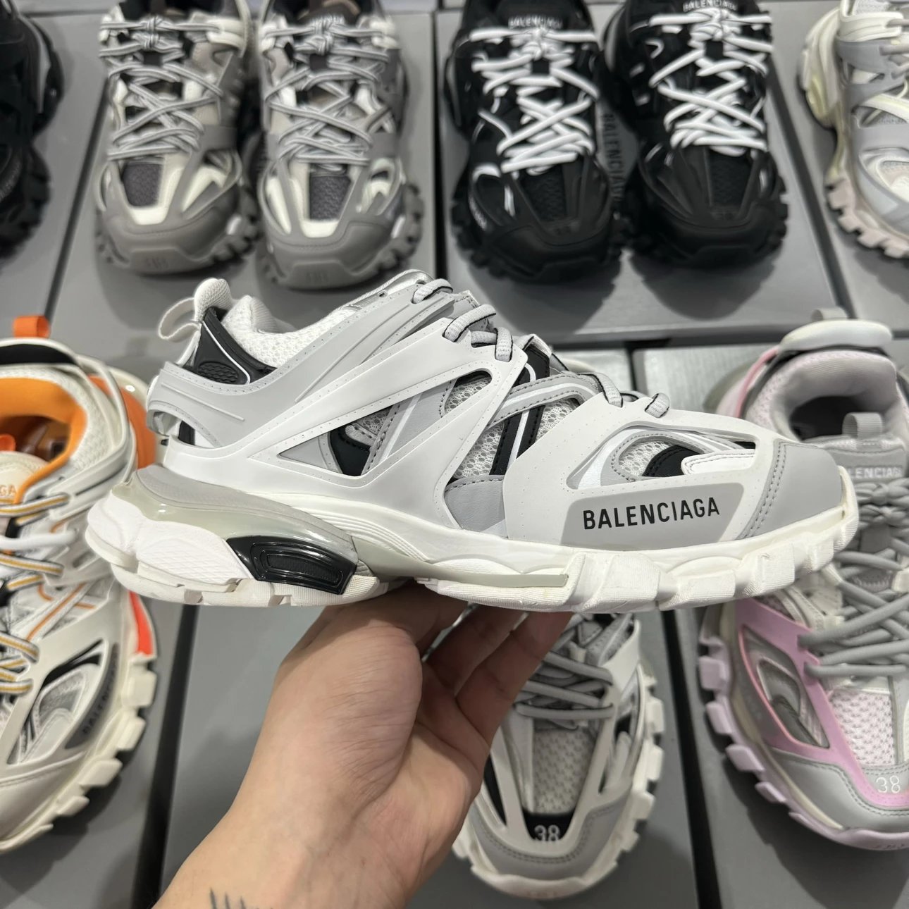 LED 1:1 Best Quality Balenciaga Track Shoes White & Grey