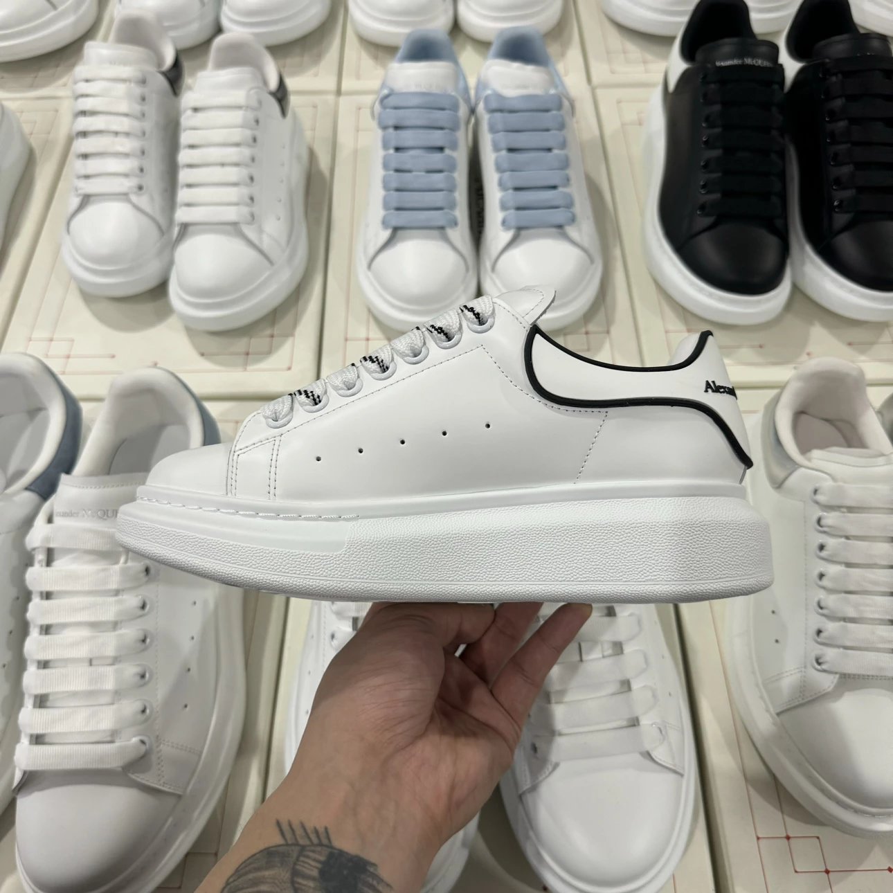 Alexander McQueen white and design shoelaces shoes