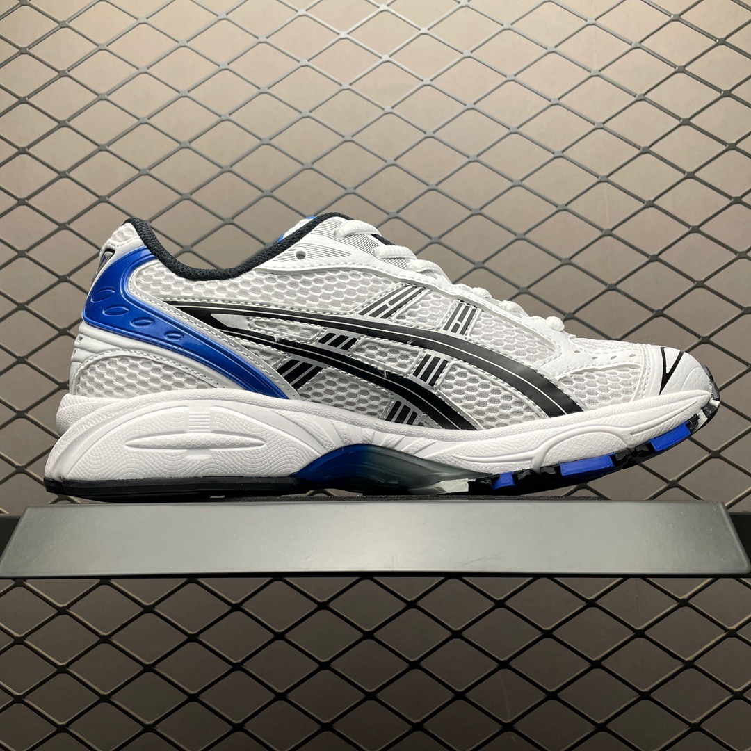 Asics GEL-Kayano 14 white and blue shoes
