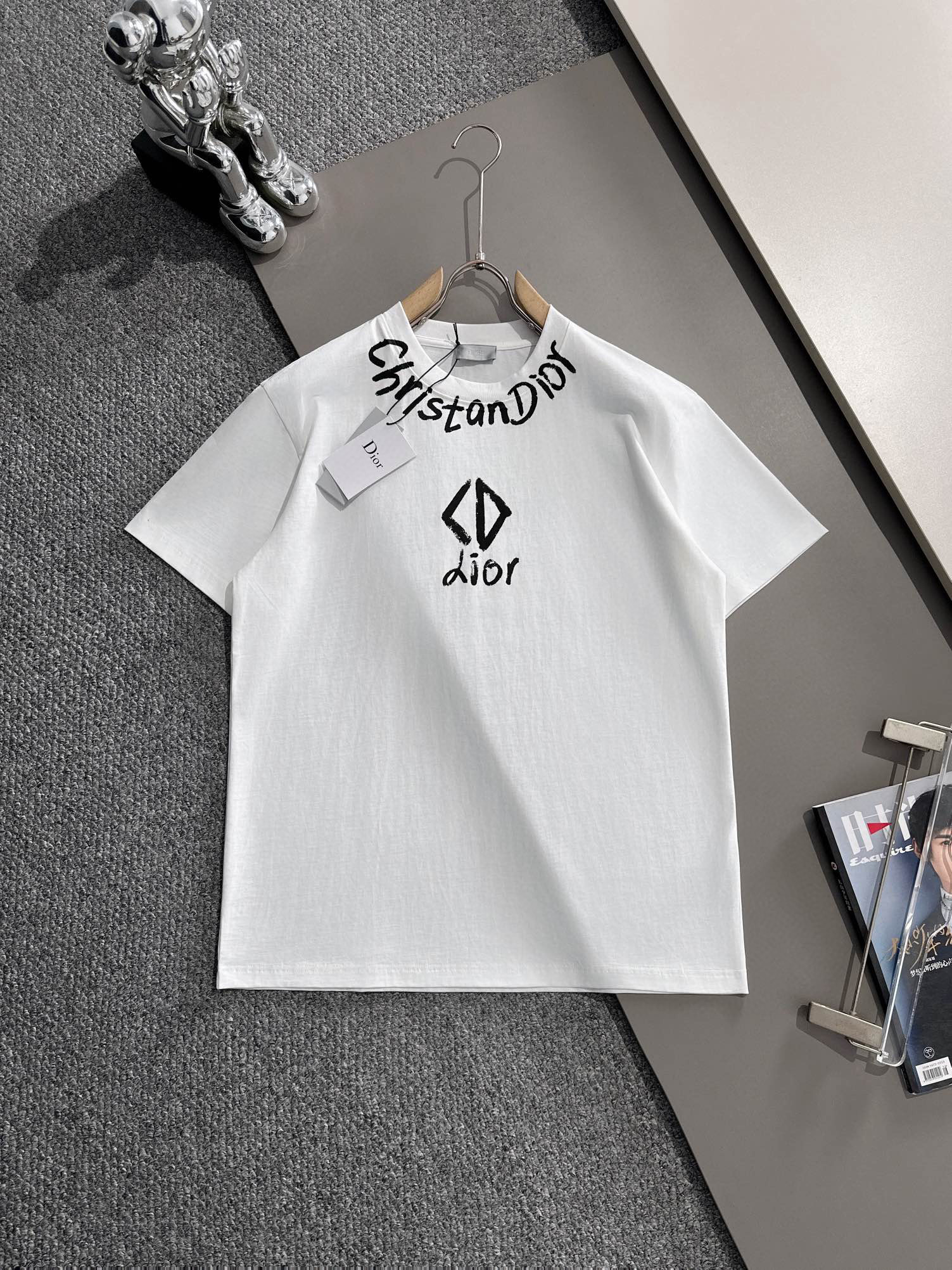 2025 Dior Neck Letters Print Tee 2 Colors