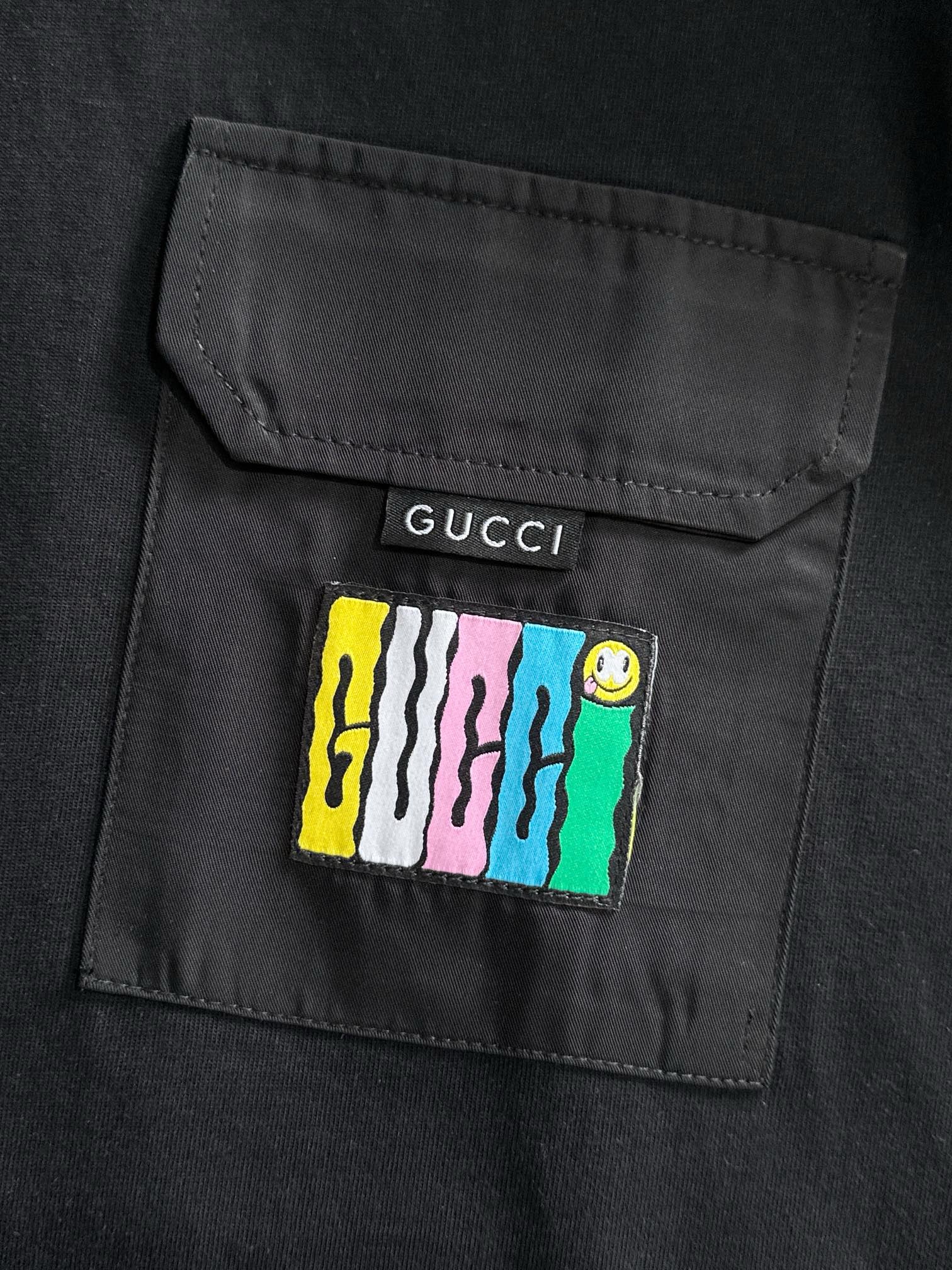 gucci classic checkered patchwork cream and black tee