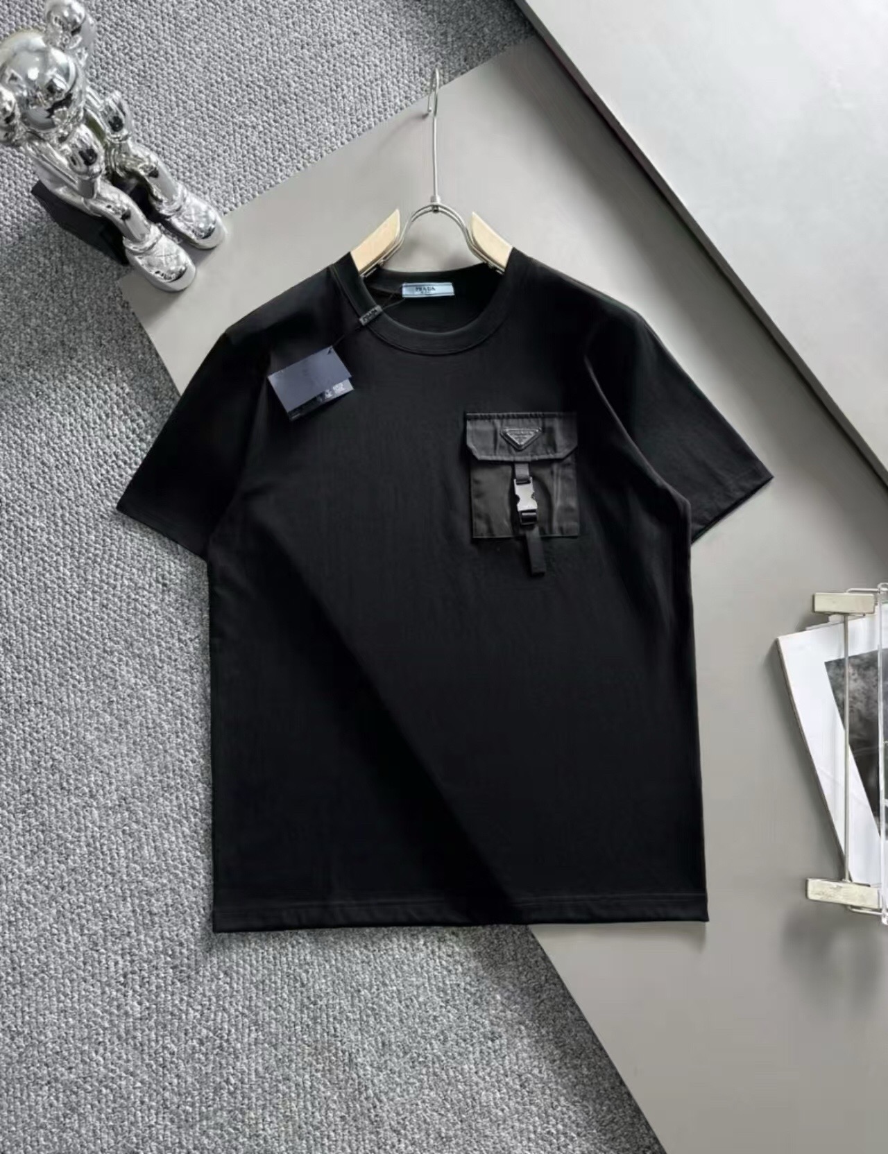 Prada customized pocket black and white tee