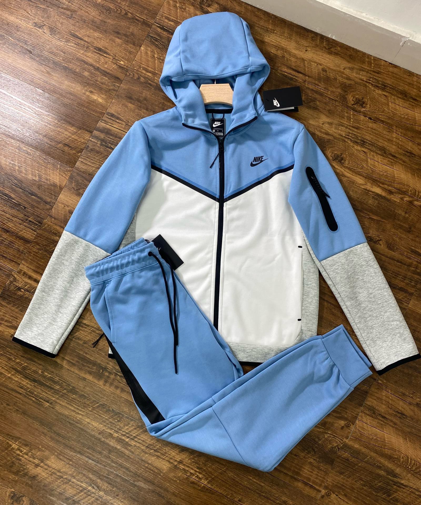 nike tech fleece blue and white a set