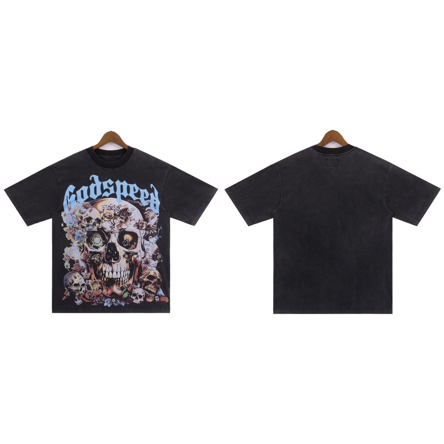 godspeed full skull black and cream tee