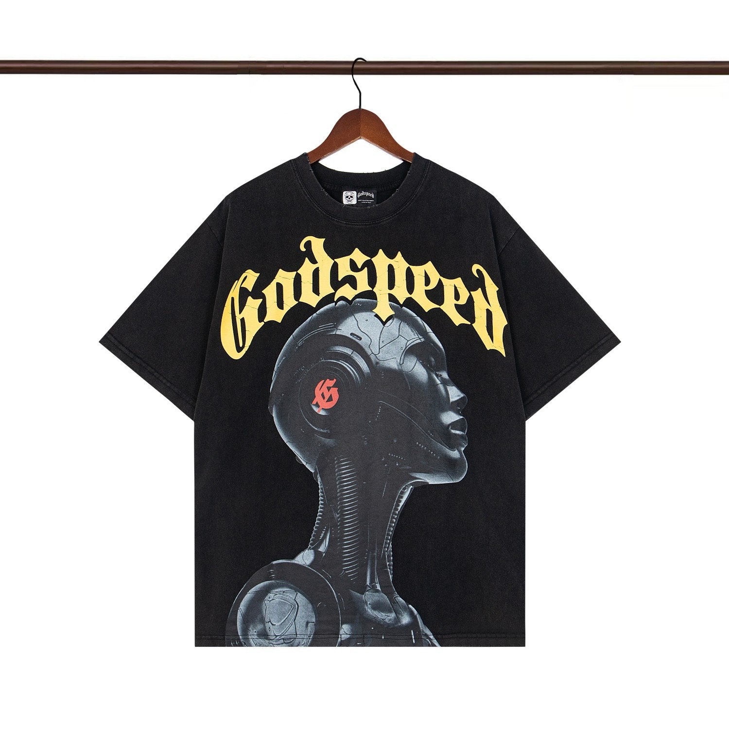 godspeed 25SS washed black and yellow letters tee