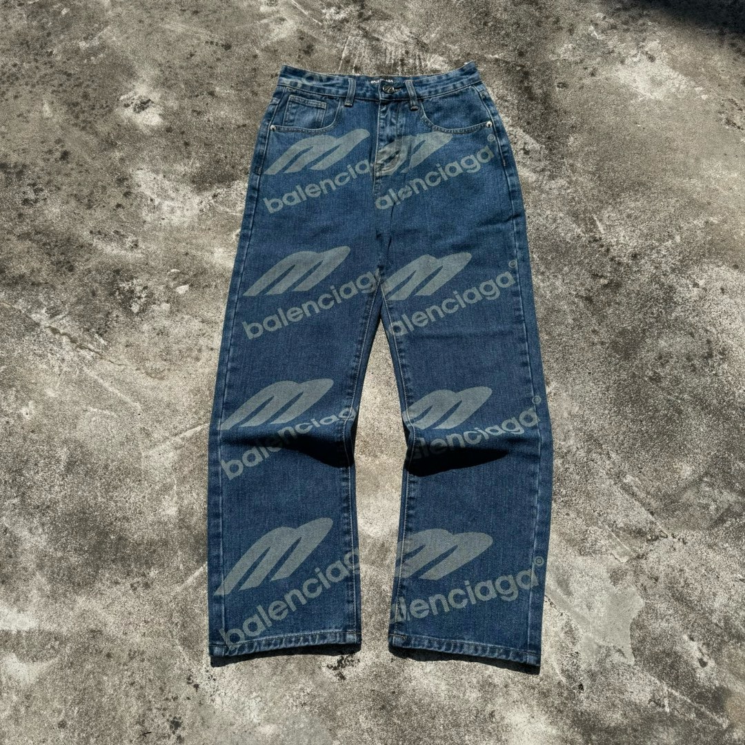 balenciaga full logo blue jeans