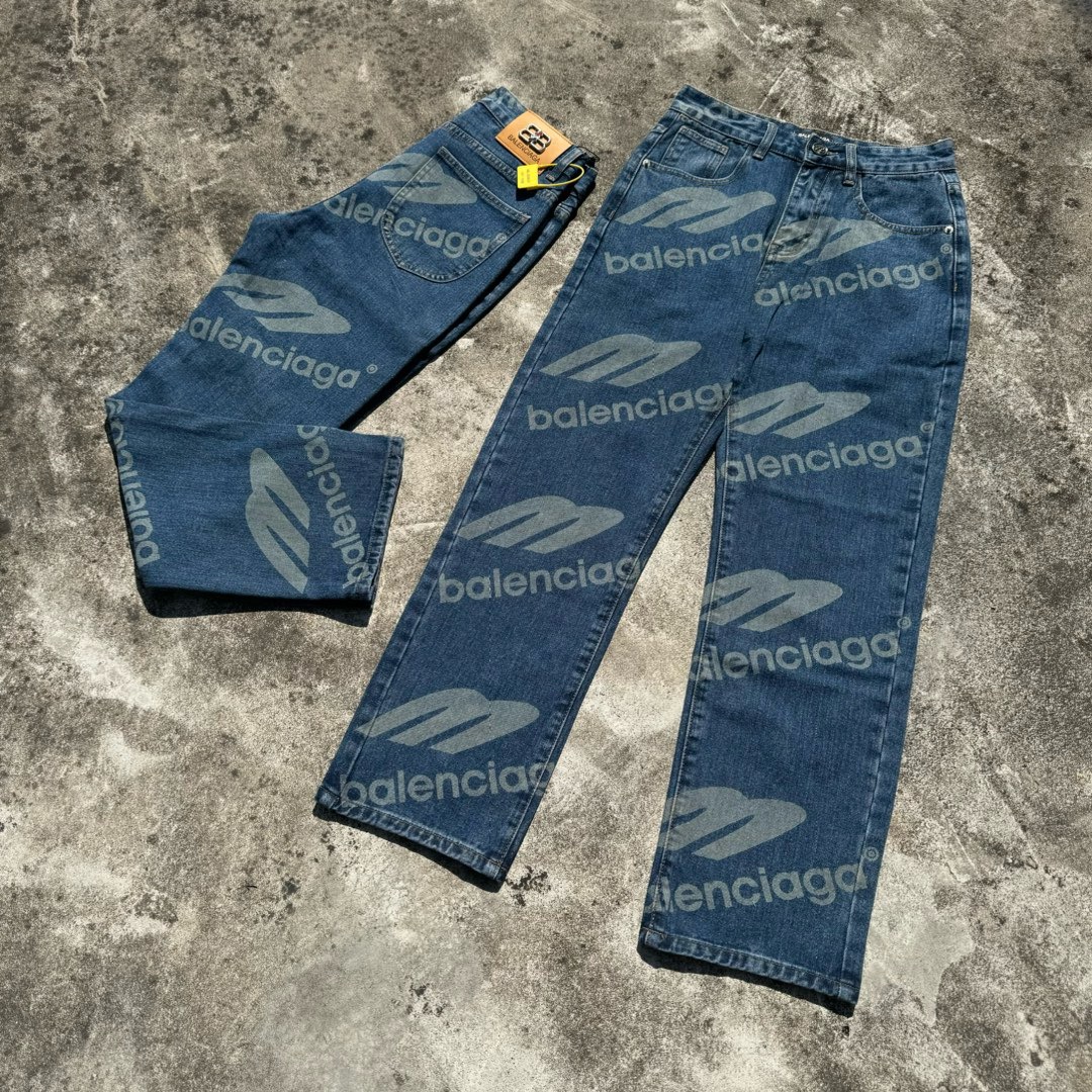 balenciaga full logo blue jeans