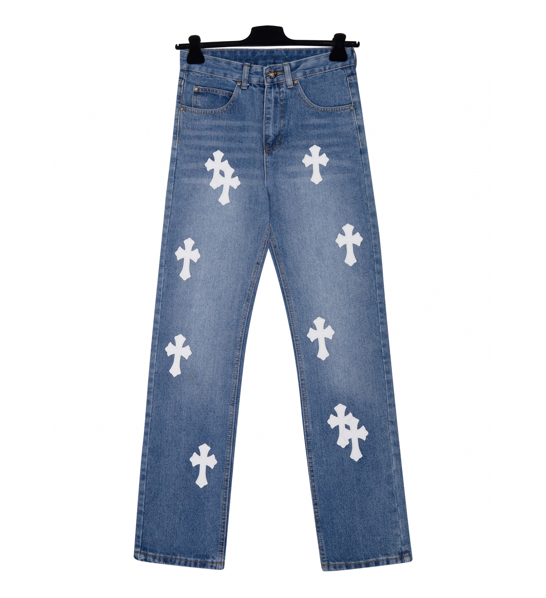 Chrome Hearts White Cross Logo Jeans Blue