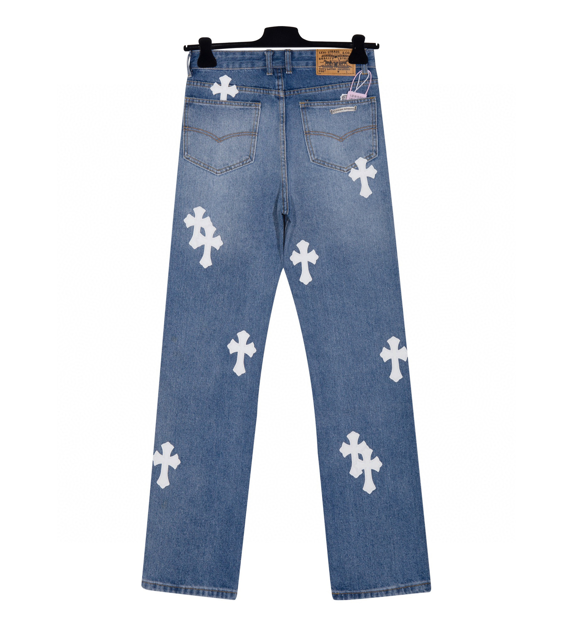 Chrome Hearts White Cross Logo Jeans Blue