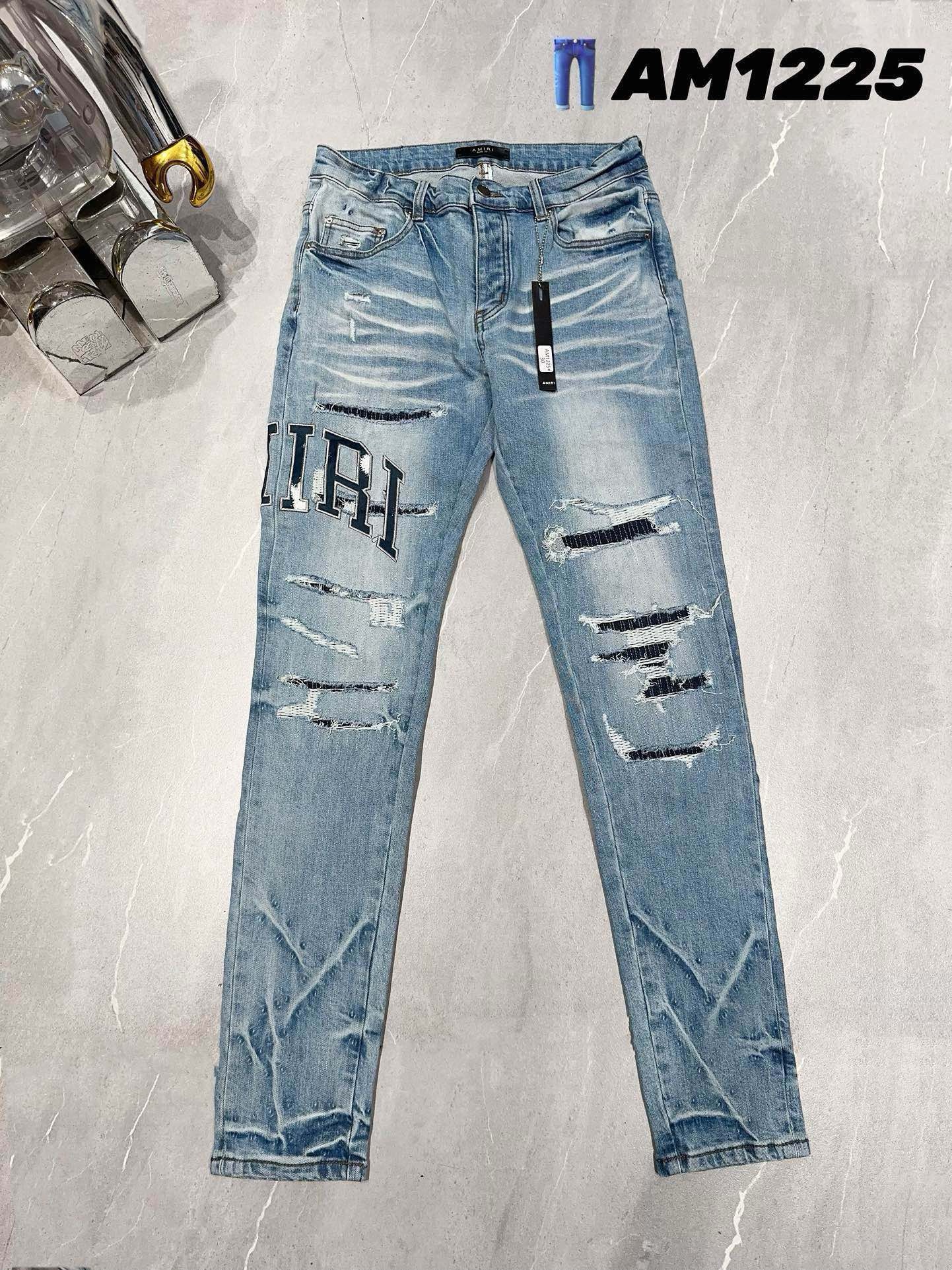 AmirI Jeans with Black Holes lightblue Color