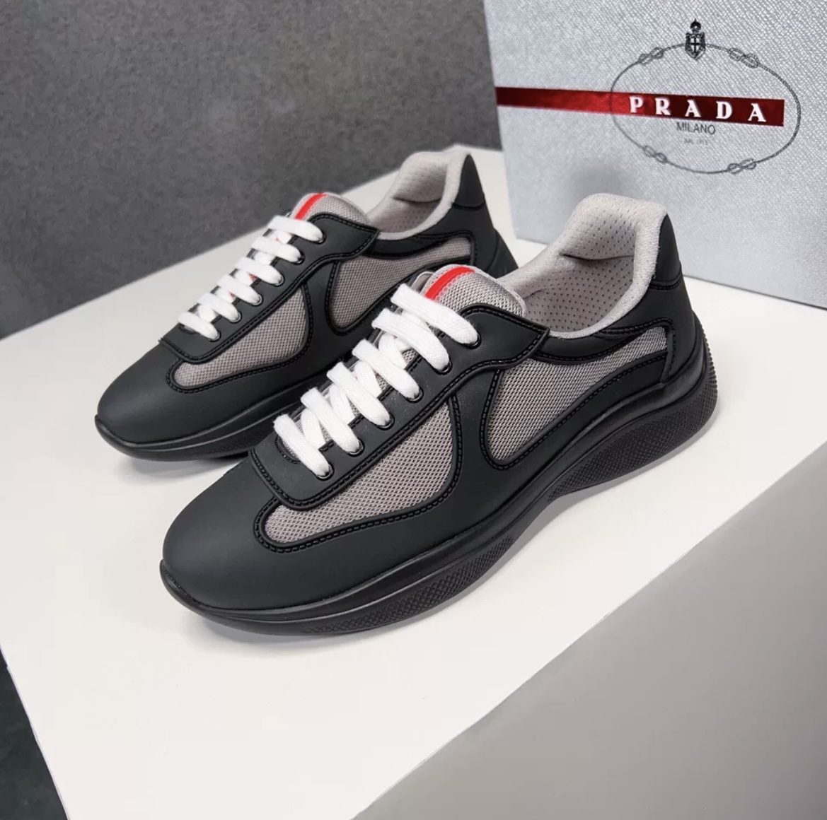 Prada Sports Shoes Black with Grey