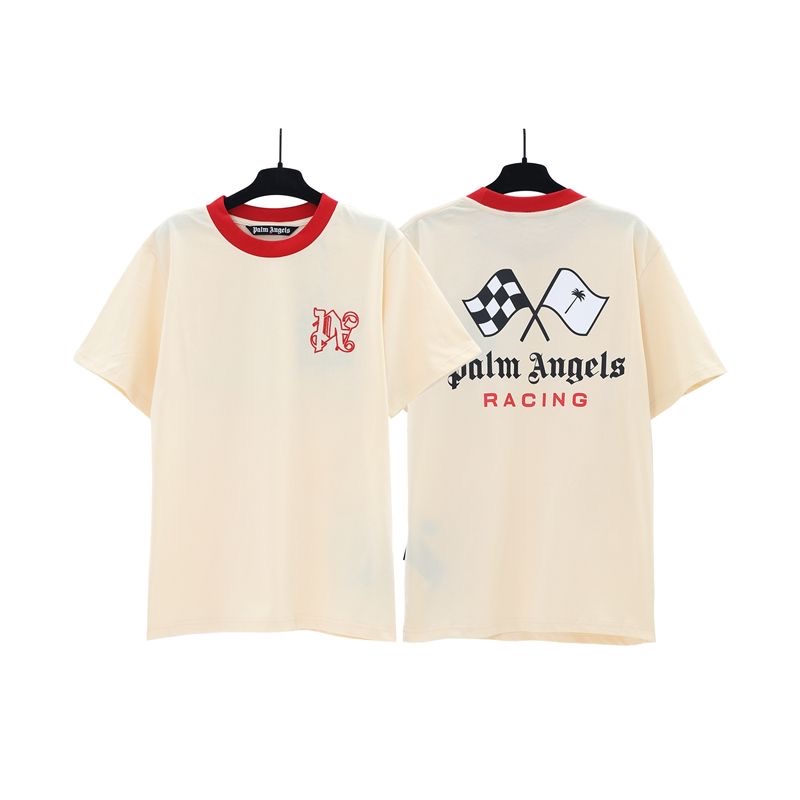 Palm Angels Embroidery Red Logo Tee Beige Color