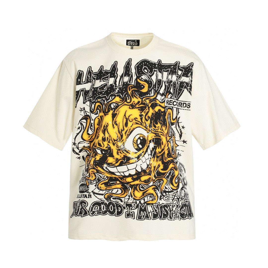 Hellstar Flame Face Print Tee Beige (need one size up)