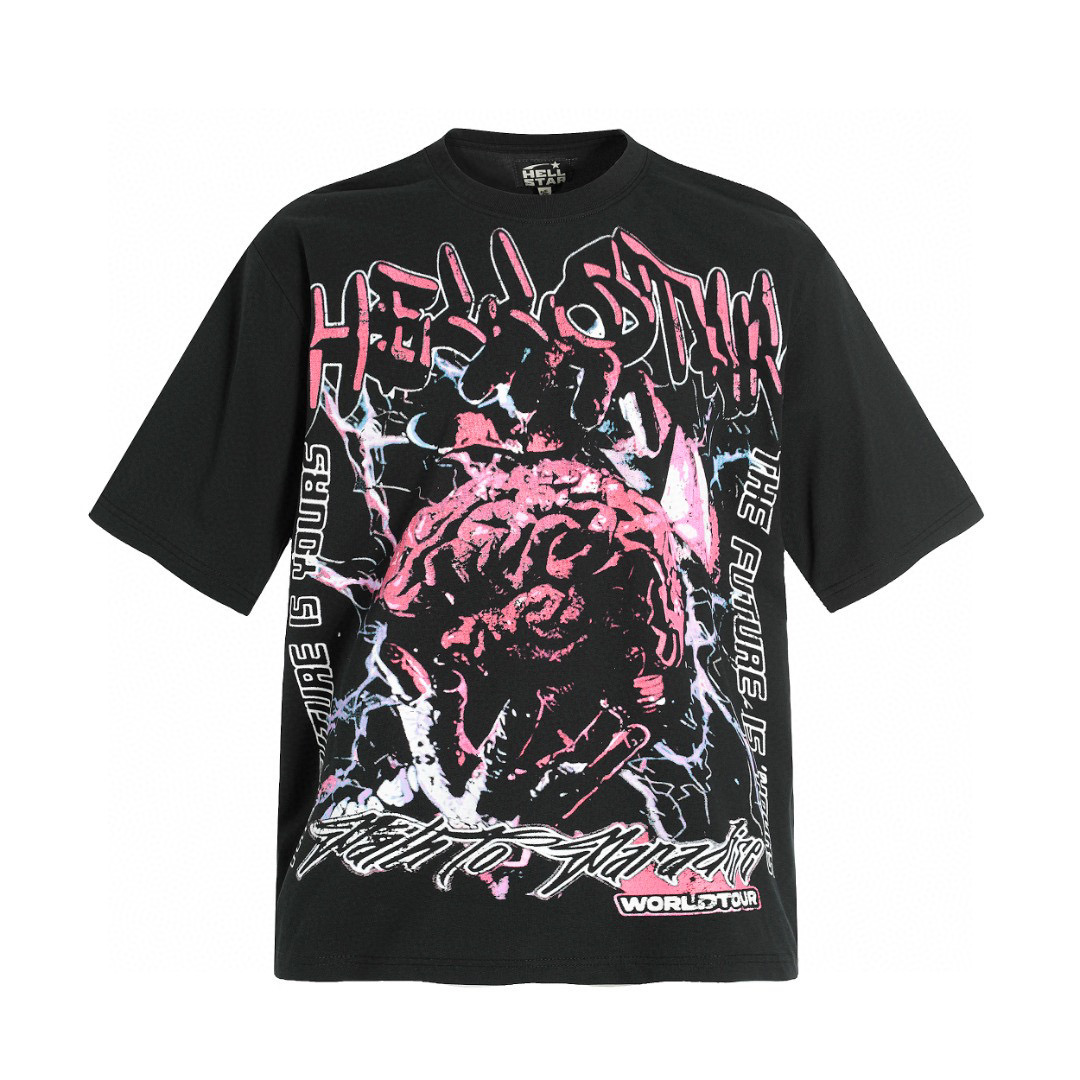 Hellstar Pink Brain Print Tee Black (need one size up)