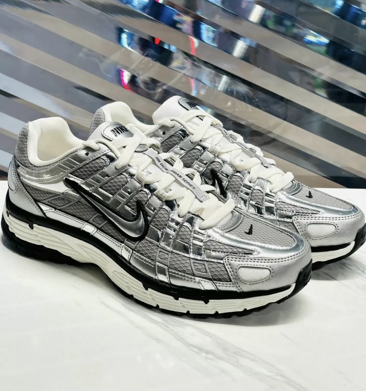 NK P-6000 Sports Shoes Silver Color