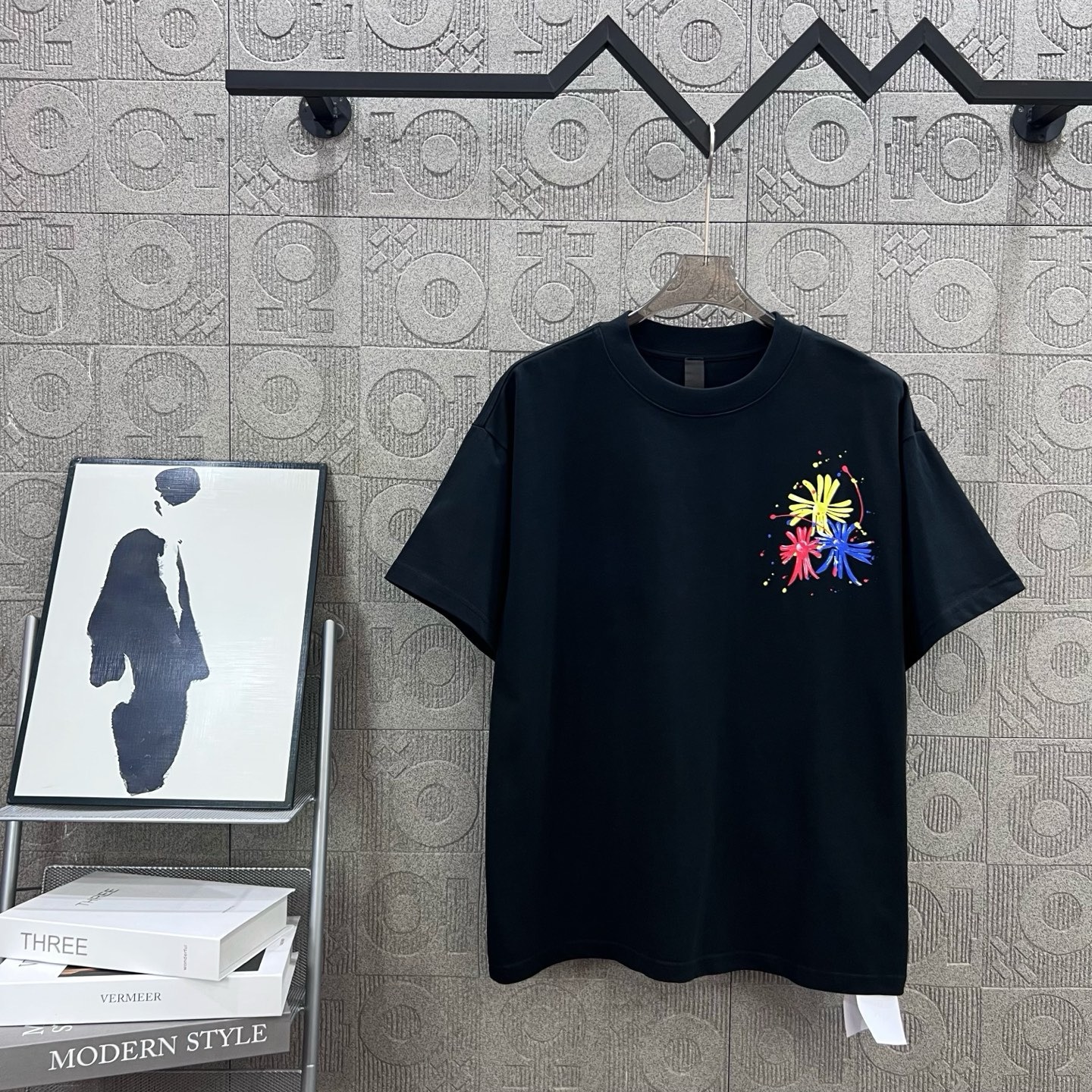 Chrome heart multicolorful print black and white tee