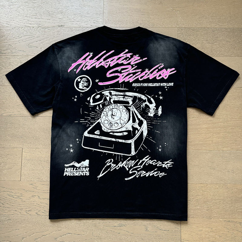 hellstar black and pink broken hearts service tee