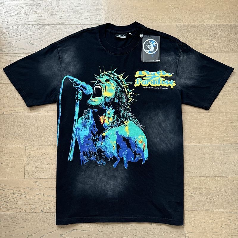 Hellstar washed black singer logo tee