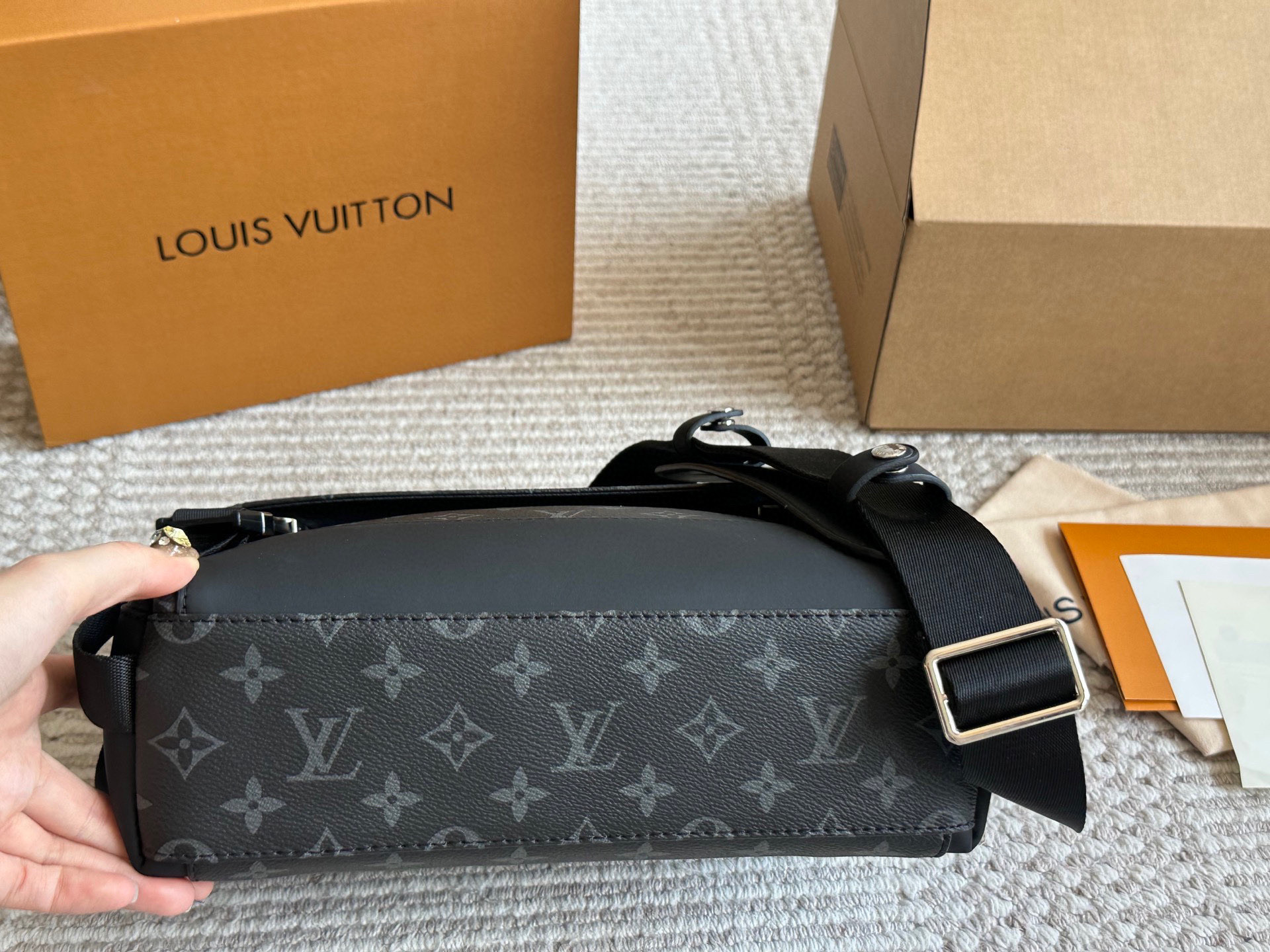 LV Full Print Logo Messenger Bag Black