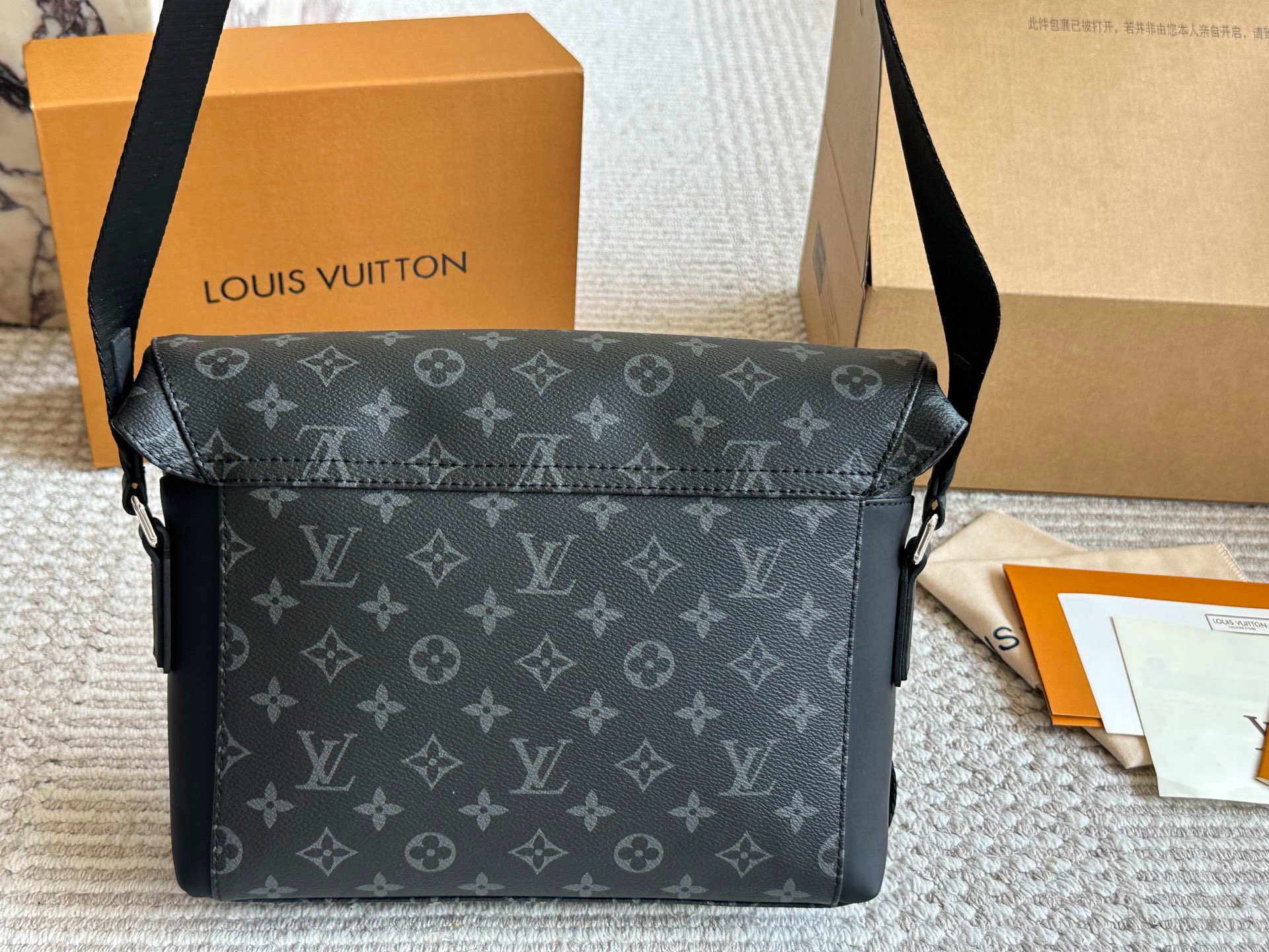 LV Full Print Logo Messenger Bag Black