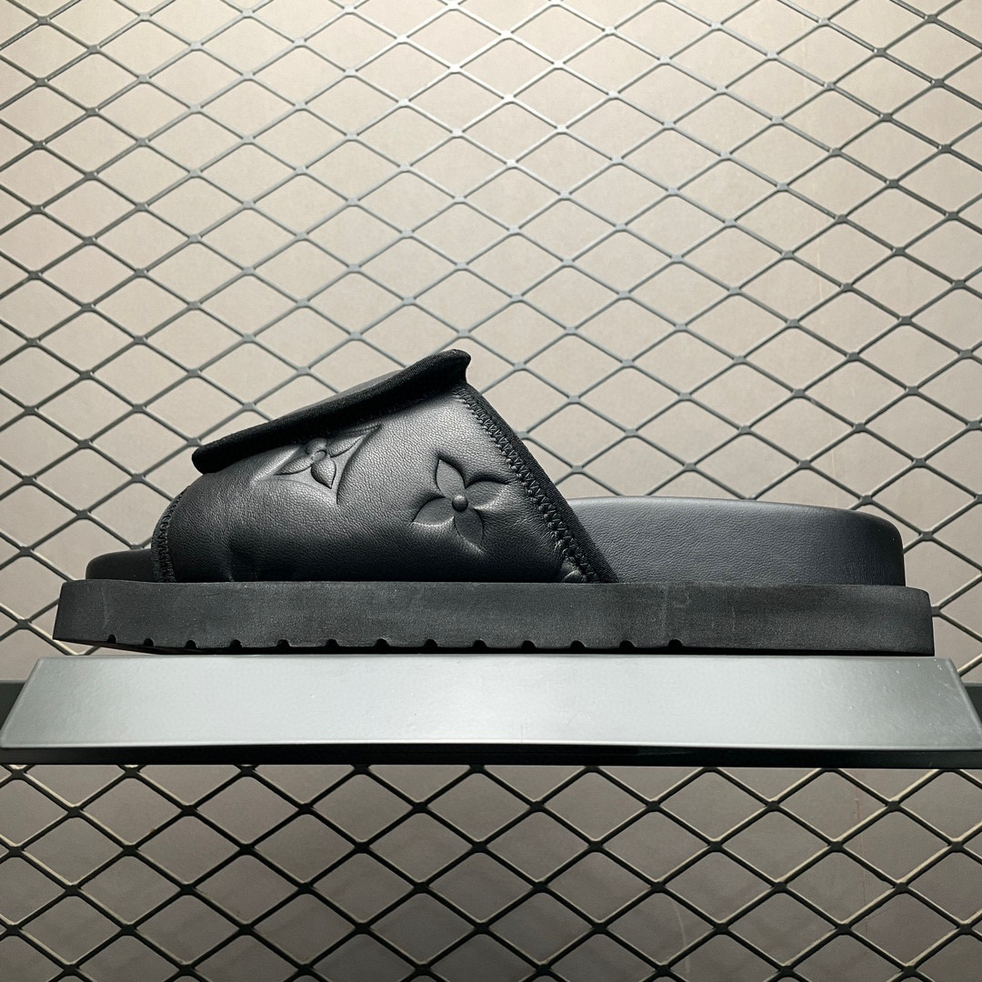 LV Oasis Miami Damier Embossing Logo Slide Black