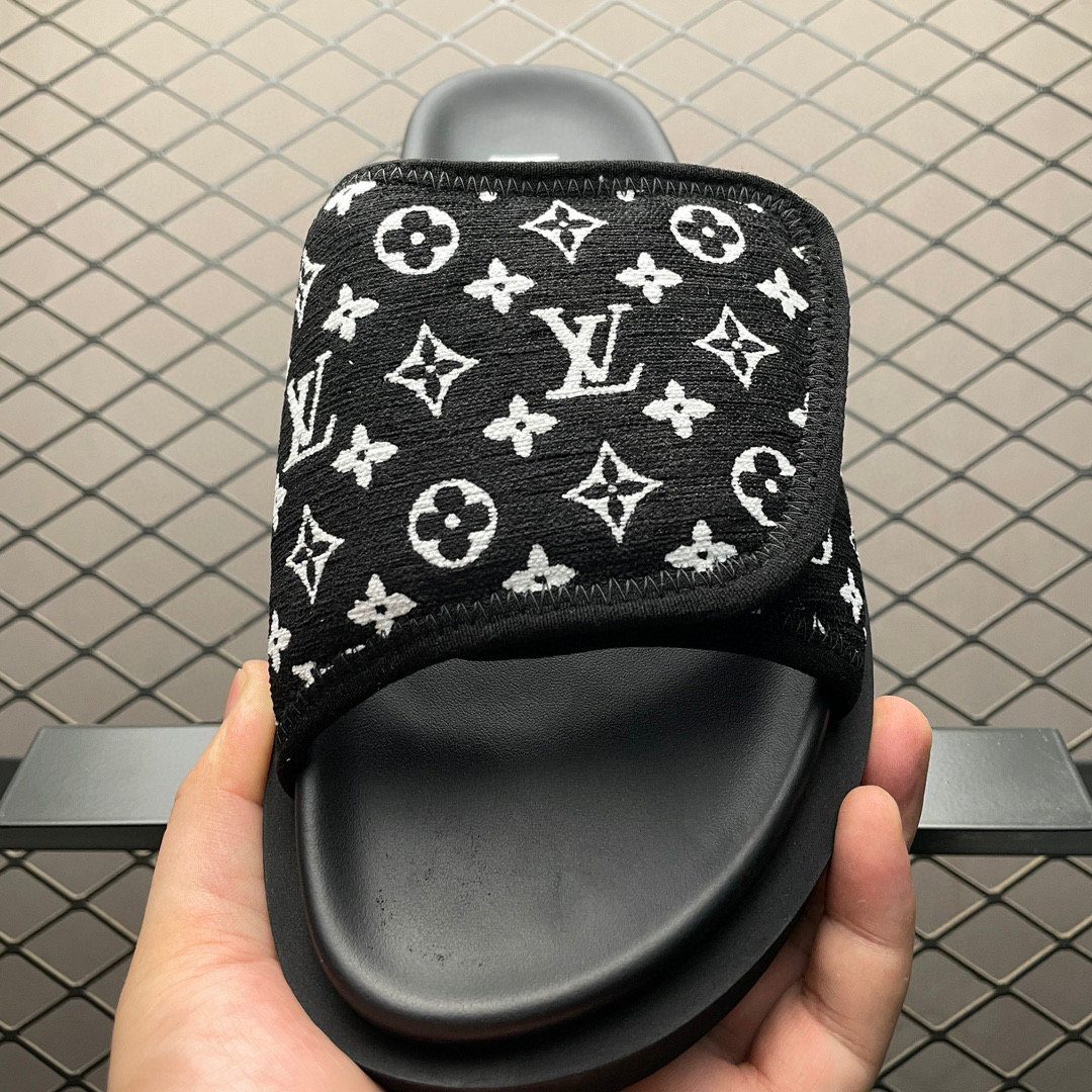 LV Oasis Miami Damier fabric Logo Slide Black