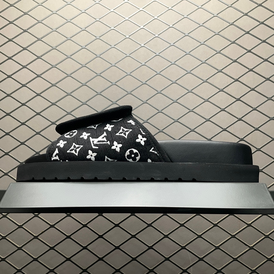 LV Oasis Miami Damier fabric Logo Slide Black