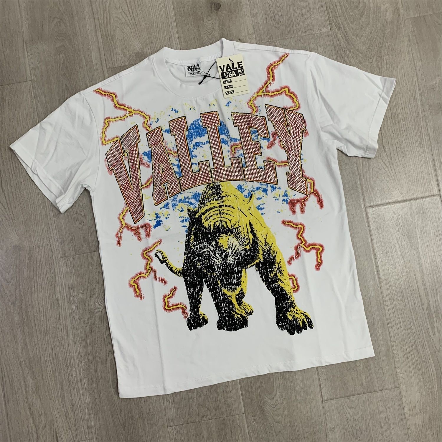 Vale retro rhinestone letter tiger pure cotton tee