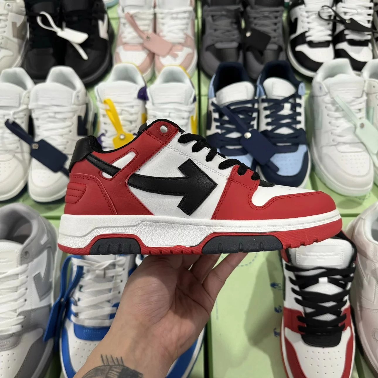 Off White Out of Office Sneakers Red & BLack