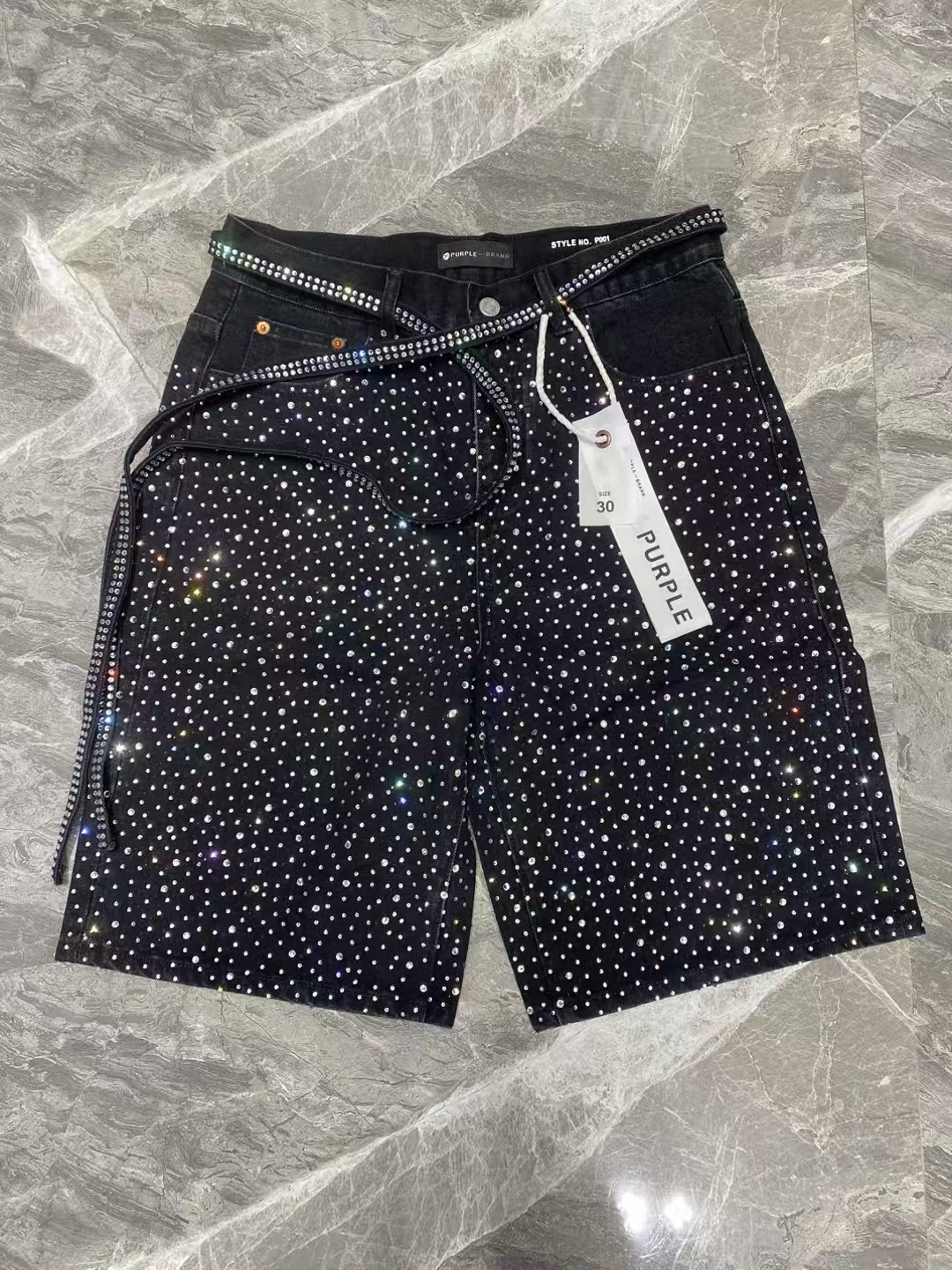 Purple Brand Full Diamond Shorts Black