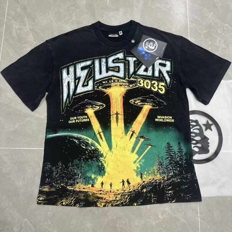 Hellstar Vintage Retro Print Casual Round-neck Short-Sleeve T-shirt