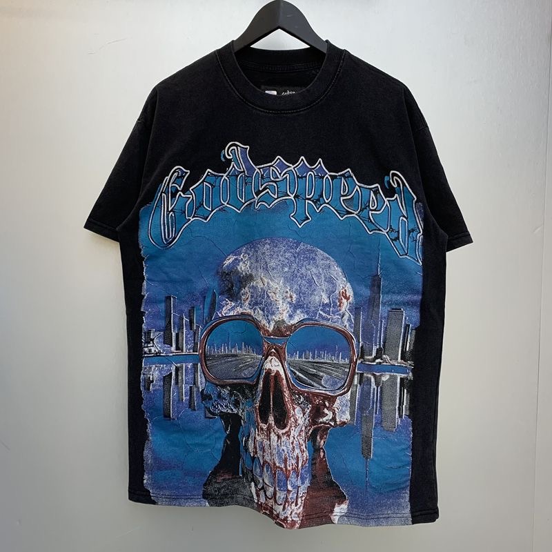 Godspeed Skull Letter Print T-shirt