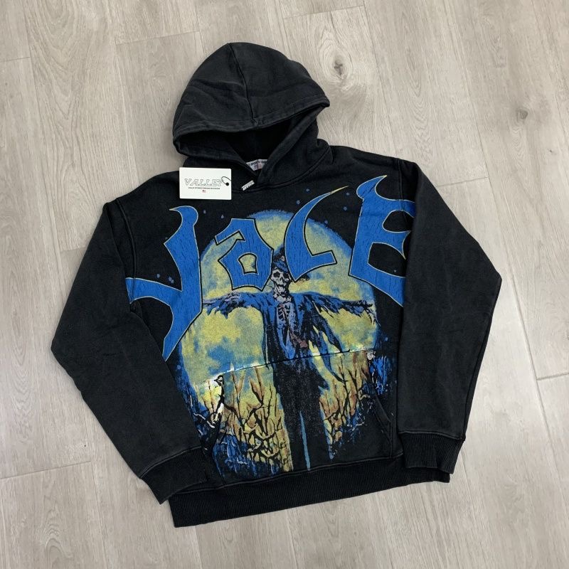 American Trend Vale Forever Skull Letter Print Washed Vintage Retro Streetwear Men's and Women's Casual Hooded Sweatshirt