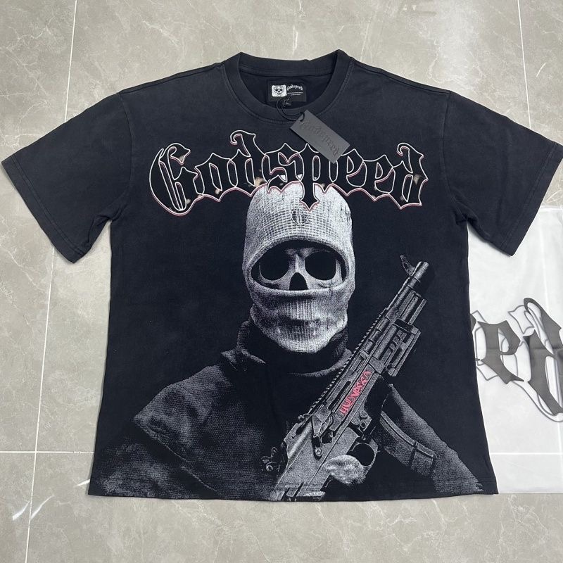 Godspeed American-style rock street hip-hop retro print T-shirt