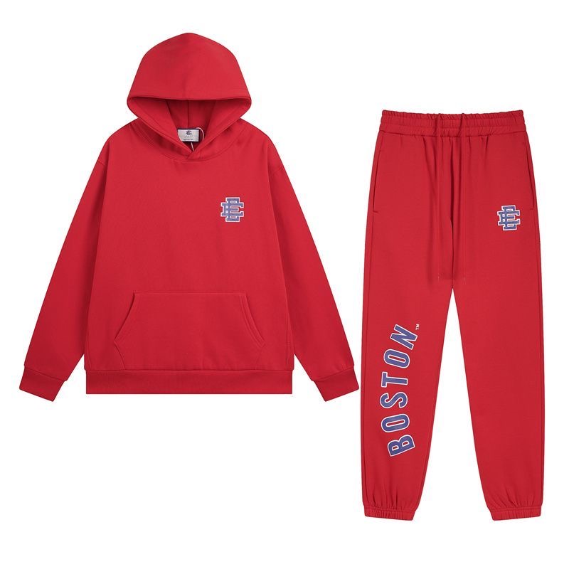 Eric Emanuel letter print fleece-lined hooded sweatshirt and casual long pants set, perfect for an ins look.