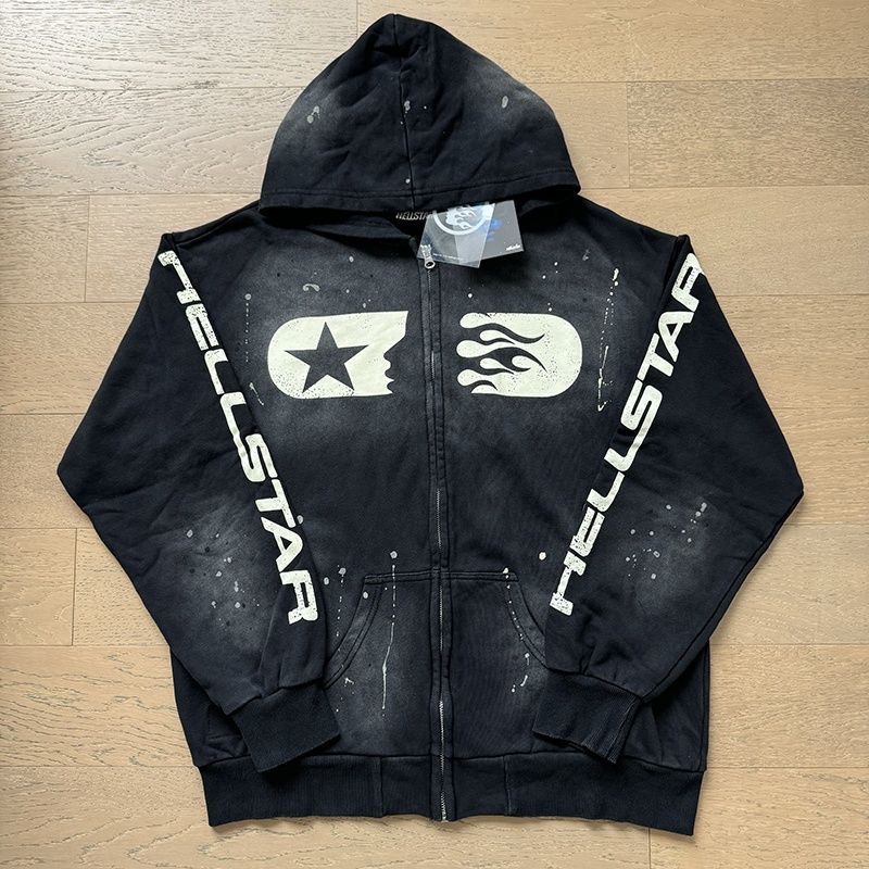 HELLSTAR Pure cotton loose hooded sweatshirt casual zip-up jacket
