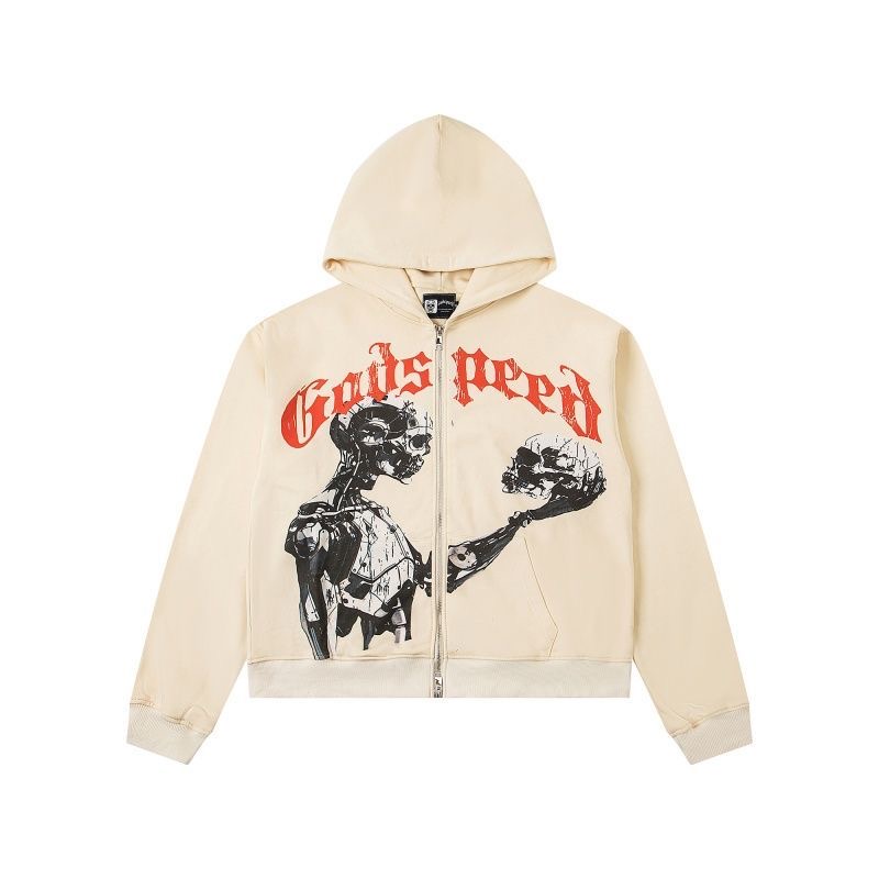 Godspeed Skull Vintage Print Hooded Sweatshirt
