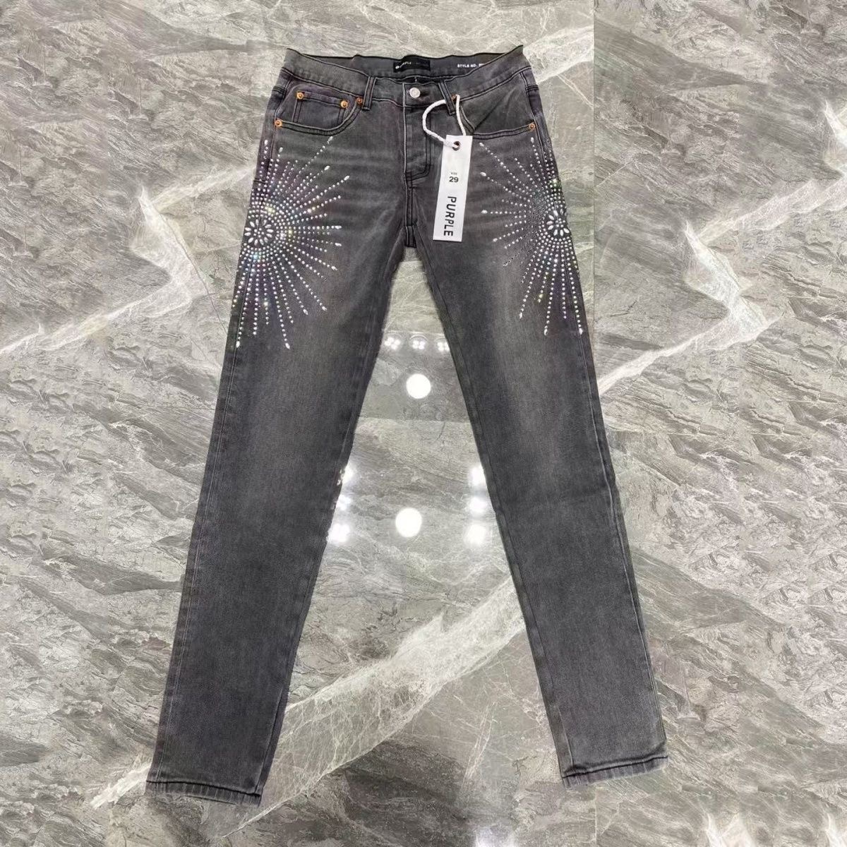 No.9123 Stitched-beaded jeans