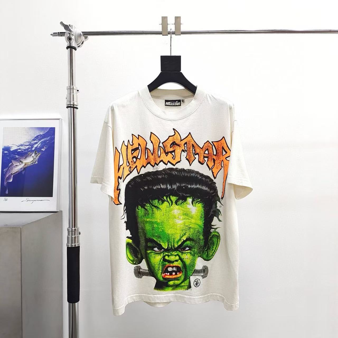 1:1 best quality Hellstar green head print tee white(with NFC tag)