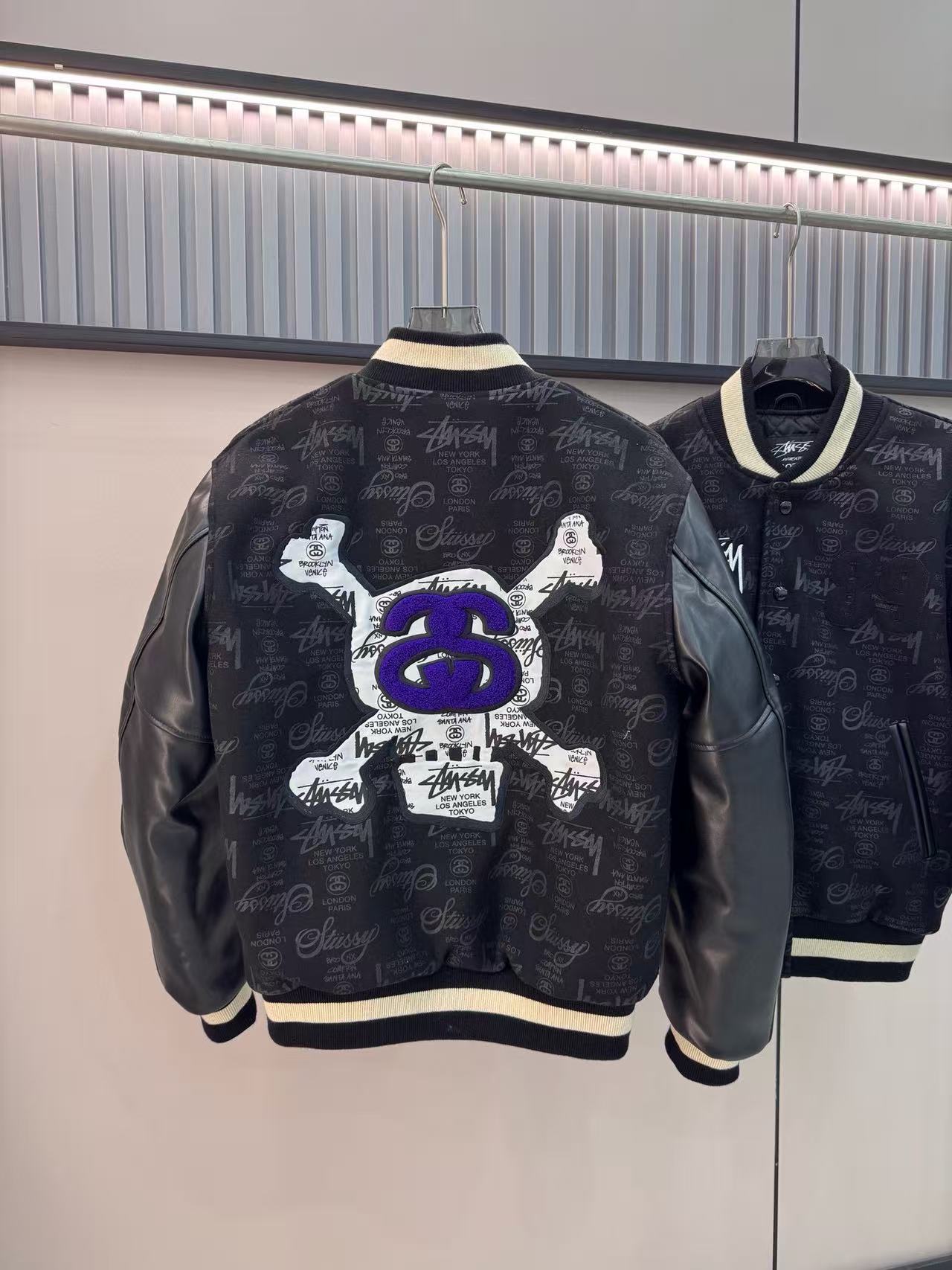Stussy black dark flower letter baseball jersey