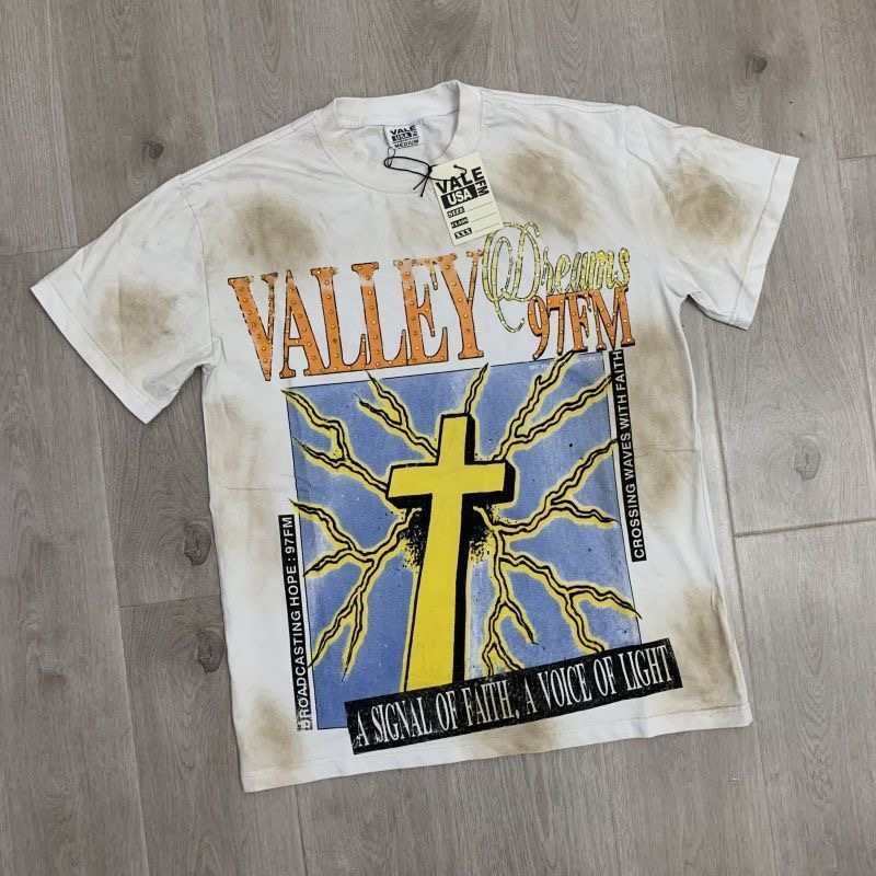 Vale Forever cross print dirty distressed style short sleeve T-shirt