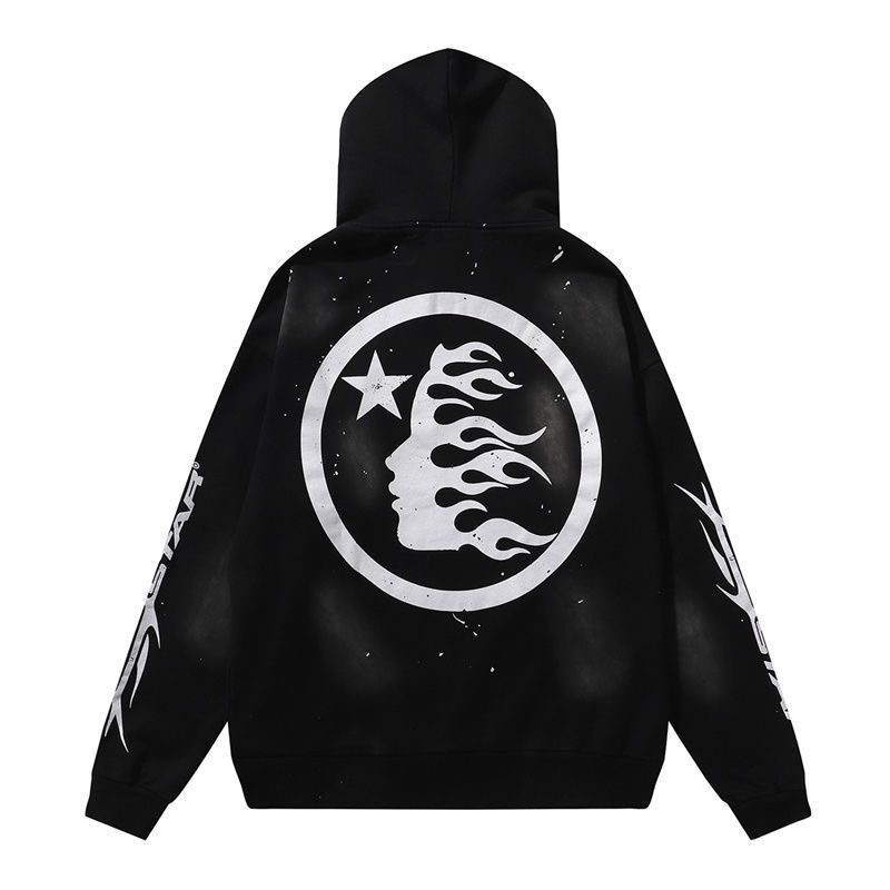 Hellstar hand-painted ink splatter print pure cotton hooded sweatshirt