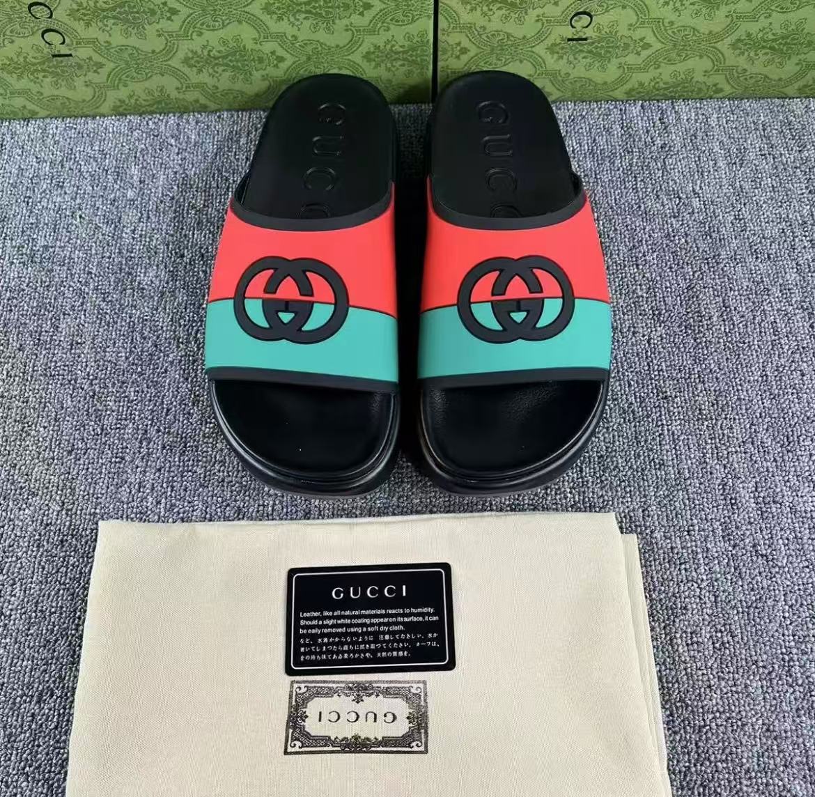 gucci slippers green and red