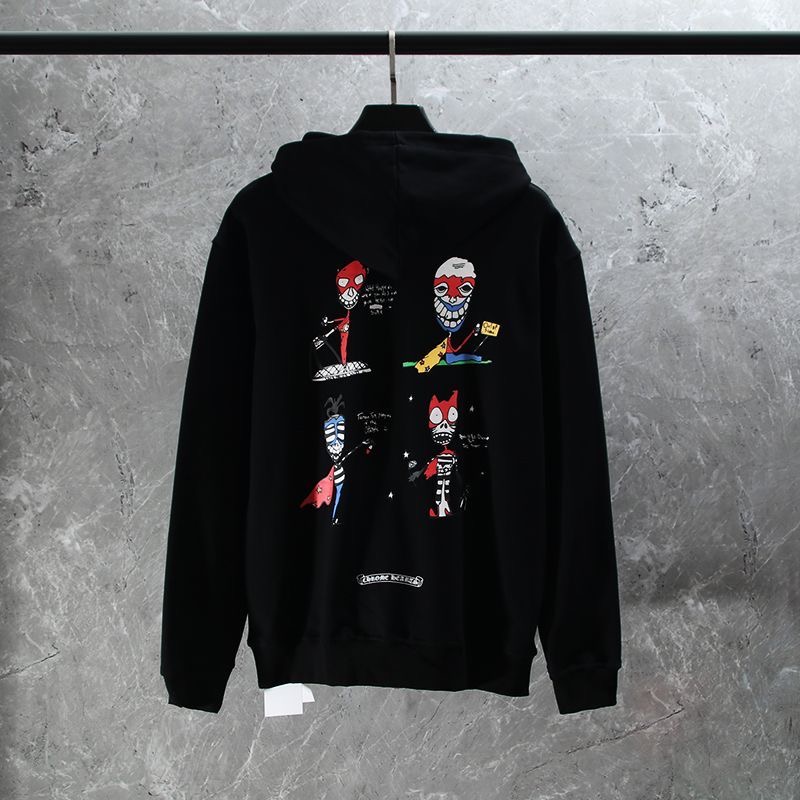 Chrome Heart Crossed-Strap Funny hoodie with Sword and Zipper Print