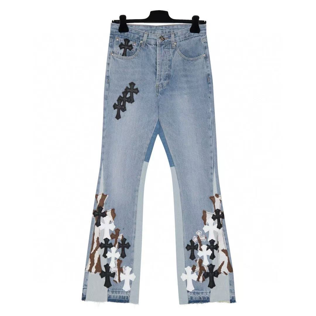 Chrome Heart 3 Color cross Logo Jeans light Blue