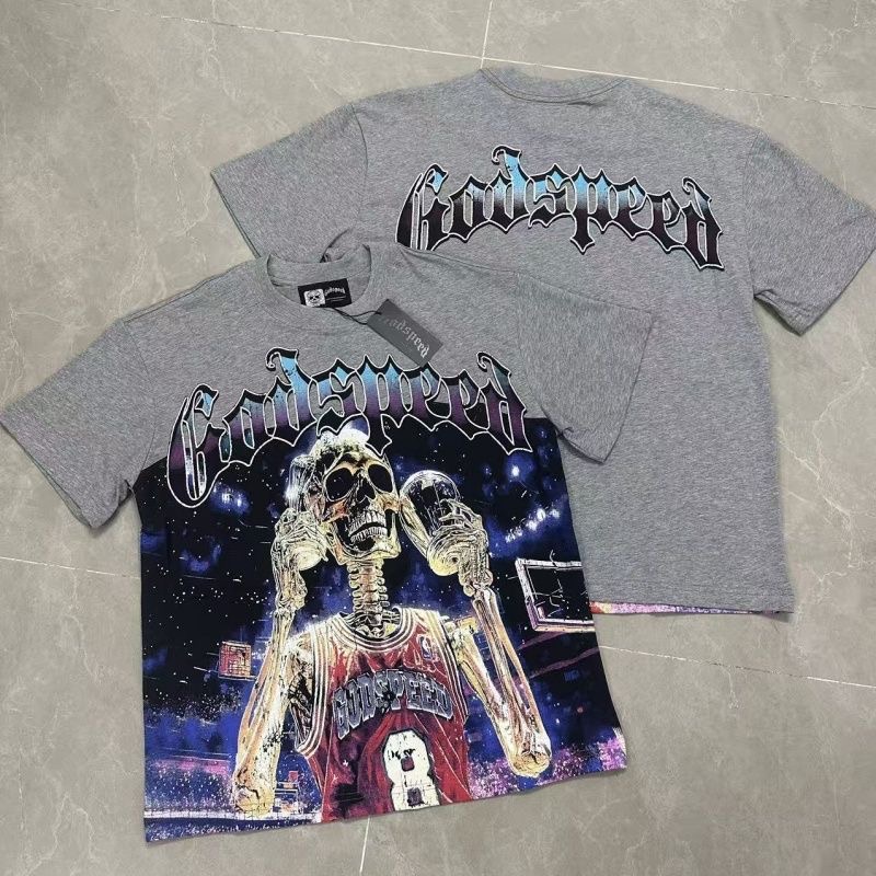 Godspeed American Rock Street Skull Basketball Short Sleeve T-shirt