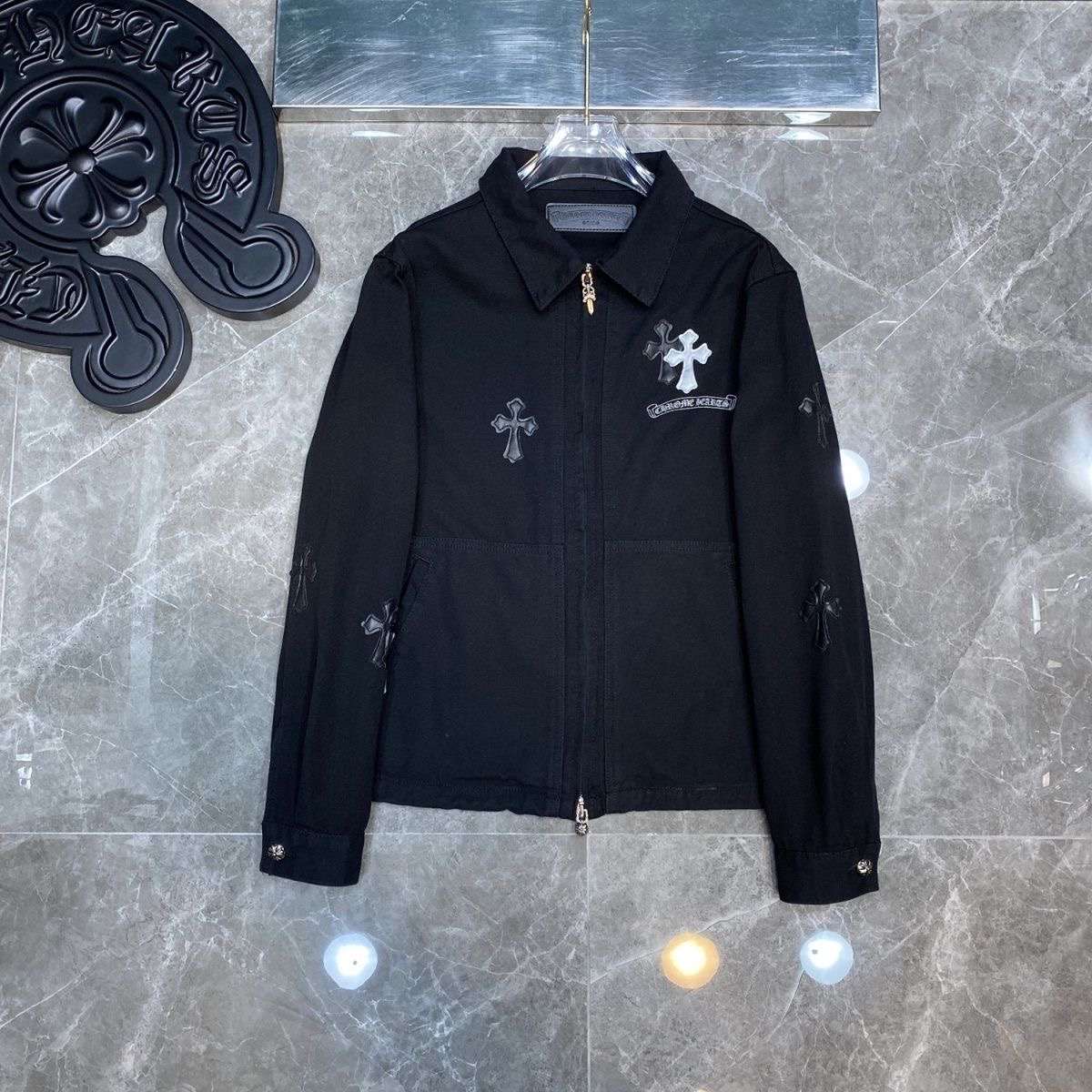 chromehearts dark pattern jacquard embroidered heavy cross long-sleeved coat