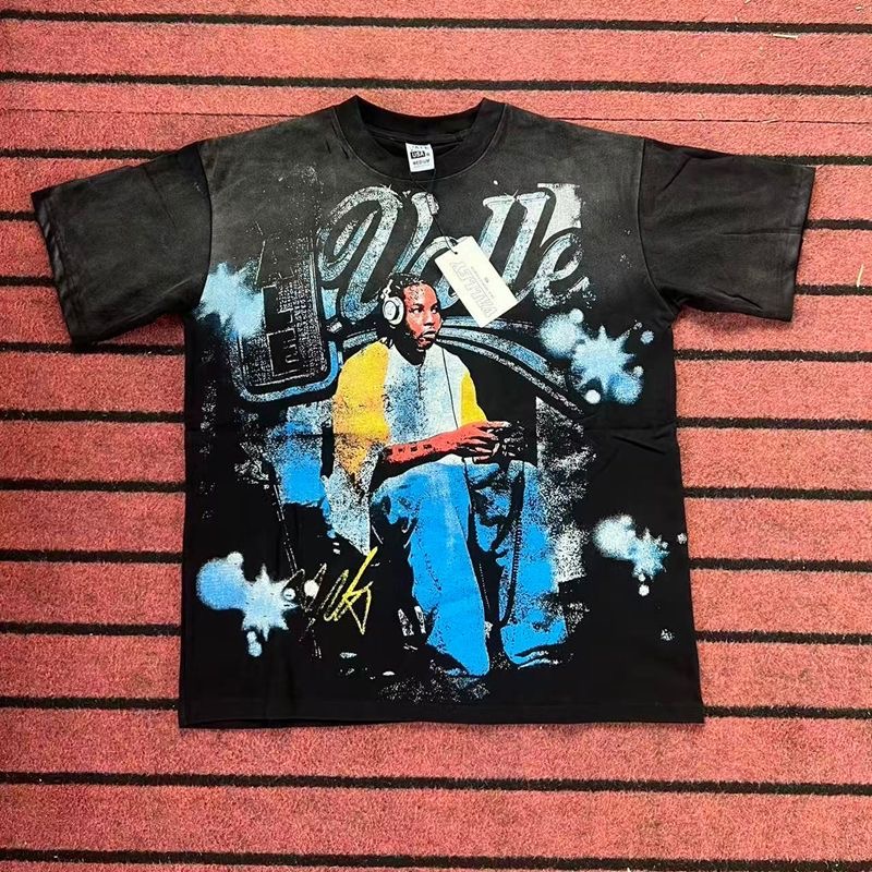 Vale Retro Character Print Streetwear Loose Vintage Short-Sleeved T-Shirt