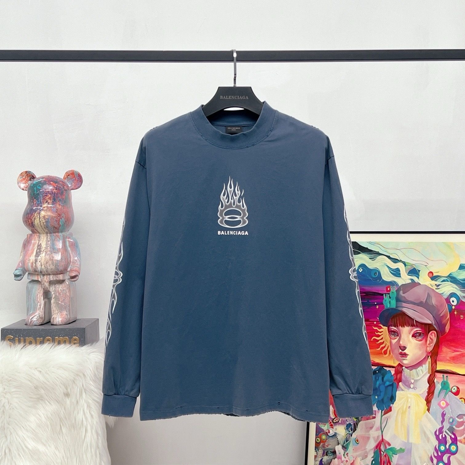 Balenciaga Flame Double Ring Letterprint Cotton Long-Sleeve T-shirt