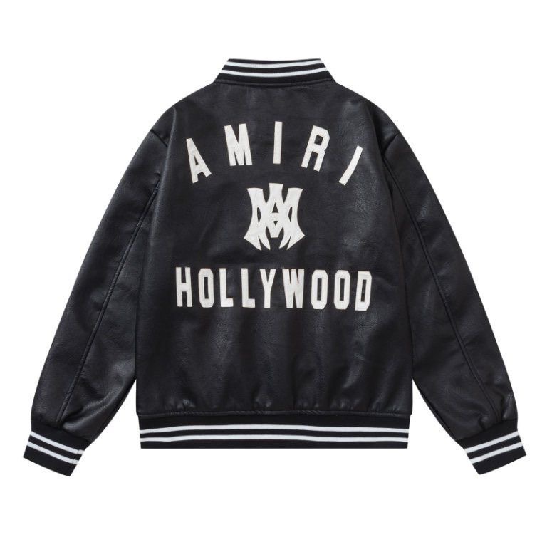 AMIRI single-button patch-stitched loose-sleeved PU leather long-sleeve coat with wide shoulders